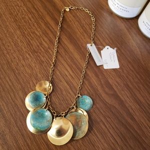 Brass Discs Verdigris Statement Necklace